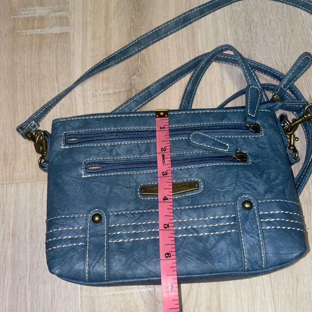 Stone Mountain Blue Jean Denim Look Crossbody Wristlet Bag - Picture 13 of 14